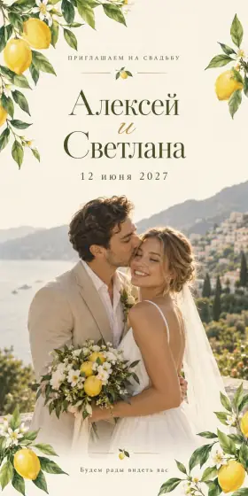 Лимонный сад — дизайн свадебного приглашения